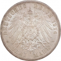 Ангальт-Дессау 3 марки 1914 г. A, PCGS MS63, "25 лет свадьбе Фридриха II и Марии Баденской"