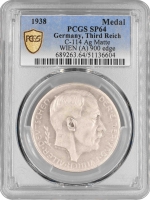 Германия - Третий рейх медаль 1938 г., PCGS SP65, "Бюст Адольфа Гитлера"