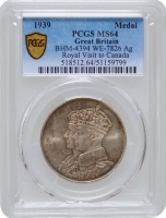 Великобританія Медаль 1939 р., PCGS MS64, "Королівський візит до Канади" BHM-4394 WE-7826