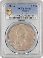 Пруссія 5 марок 1914 A, PCGS MS62, "Король Вільгельм II (1888 - 1918)"