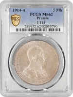 Пруссія 5 марок 1914 A, PCGS MS62, "Король Вільгельм II (1888 - 1918)"