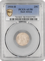 Британська Східна Африка 25 центів 1910 р. H, PCGS AU58, "Король Едуард VII (1902 - 1910)"