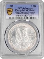 Саксен-Веймар-Ейзенах 5 марок 1908 р., PCGS UNC Det., "350 років Йєнському університету"