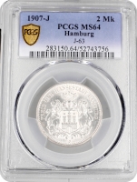 Гамбург 2 марки 1907 J, PCGS MS64, "Вільне місто Гамбург (1871 - 1918)"