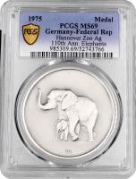 Німеччина срібна медаль 1975 р., PCGS MS69, "110-та річниця. Ганноверський зоопарк - Слон"