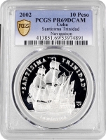 Куба 10 песо 2002 р., PCGS PR69 DCAM, "Іберо-Америка - Сантісіма-Трінідад"