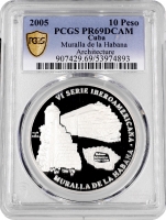 Куба 10 песо 2005 р., PCGS PR69 DCAM, "Іберо-Америка - Гаванська стенав"