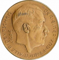 Германия - Третий рейх бронзовая медаль 1938 г., PCGS SP UNC Det., "Бюст Адольфа Гитлера"