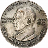 Германия - Третий рейх медаль 1933 г., PCGS AU58, "Hitler's Dank: Winterhilfe"