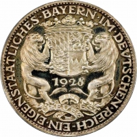 Веймарская Республика Медаль 1928 г., PCGS SP66, "Patrona Bavariae" KARL GOETZ Top Pop