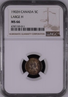 Канада 5 центов 1902 г. H, NGC MS66, "Король Эдуард VII (1902 - 1910)"
