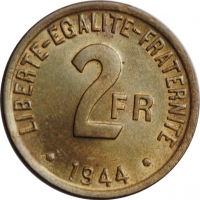 Франция 2 франка 1944 г., UNC, "Четвертая Республика (1944 - 1959)"