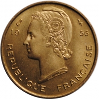Французская Западная Африка 5 франков 1956 г., UNC, "Колония Франции (1944 - 1958)"