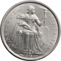 Французская Полинезия 1 франк 1975 г., BU, 'Заморское сообщество Франции (1965-2015)'