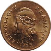 Французская Полинезия 100 франков 1976 г., UNC, 'Заморское сообщество Франции (1965-2015)'