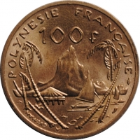Французская Полинезия 100 франков 1976 г., UNC, 'Заморское сообщество Франции (1965-2015)'