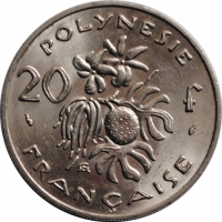Французская Полинезия 20 франков 1977 г., UNC, 'Заморское сообщество Франции (1965-2015)' KEY DATE
