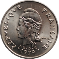 Французская Полинезия 20 франков 1979 г., UNC, 'Заморское сообщество Франции (1965-2015)'