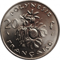 Французская Полинезия 20 франков 1979 г., UNC, 'Заморское сообщество Франции (1965-2015)'
