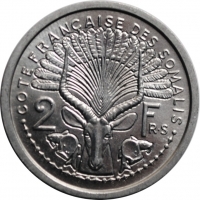 Французское Сомали 2 франка 1959 г., BU, 'Колония Франции (1948-1965)', РЕДКАЯ