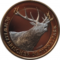 Швейцария 10 франков 2009 г., PROOF, 'Швейцарский национальный парк - олень'