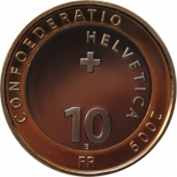 Швейцария 10 франков 2009 г., PROOF, 'Швейцарский национальный парк - олень'