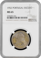 Португалия 1 эскудо 1952 г., NGC MS65, "Португальская Республика (1911 - 1969)"