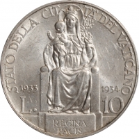 Ватикан 10 лир 1933-34 г. UNC, "Папа Пий XI (1929 - 1938)"