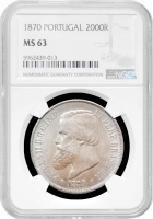 Бразилия 2000 рейсов 1889 г., NGC MS63, "Император Педро II (1831 - 1889)"