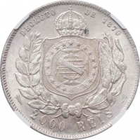 Бразилия 2000 рейсов 1889 г., NGC MS63, "Император Педро II (1831 - 1889)"