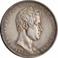 Сардиния 5 лир 1835 г. P, XF40, "Король Карл Альберт (1831 - 1849)"