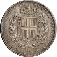 Сардиния 5 лир 1835 г. P, XF40, "Король Карл Альберт (1831 - 1849)"
