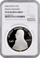Мальта 5 лир 2002 г., NGC PF69 UC, "Николя Изуар (1775 - 1818)" Top Pop