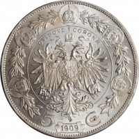 Австрия 5 крон 1909 г., BU, "Император Франц Иосиф I (1848 - 1916)"