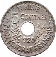 Тунис 5 сантимов AH 1338 (1920) г., BU, "Французский протекторат (1890 - 1957)"