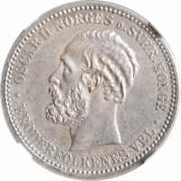 Норвегия 1 крона 1892 г., NGC MS61, "Король Оскар II (1874 - 1906)"