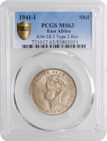 Британская Восточная Африка 1 шиллинг 1941 г. I, PCGS MS63, "Король Георг VI (1937 - 1952)"