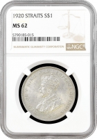 Стрейтс Сетлментс 1 доллар 1920 г., NGC MS62, "Король Георг V (1911 - 1935)"