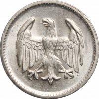Германия 1 марка 1925 г. D, NGC MS62, "Веймарская Республика (Марка) (1919 - 1925)"