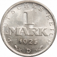 Германия 1 марка 1925 г. D, NGC MS62, "Веймарская Республика (Марка) (1919 - 1925)"