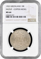 Гренландия 10 крон 1922 г., NGC MS64, "Креолитовые шахты Ивигтута"