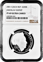 Чехия 200 крон 2001 г., NGC PF69 UC, "100 лет со дня рождения Ярослава Сейферта" Top Pop