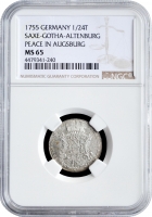 Саксен-Гота-Альтенбург 1/24 талера 1755 г., NGC MS65, '200-летие - Религиозный мир Аугсбурга'