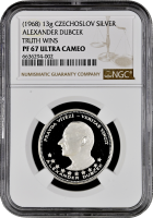 Чехословакия 5 дукатов 1968, NGC PF67 UC, "Александр Дубчек - Правда побеждает"